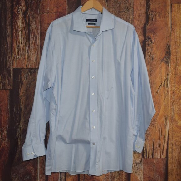 TOMMY HILFIGER Men's 18.5 35/36 TH FLEX Tall Fit Light Blue Dress Shirt .. - Picture 1 of 6